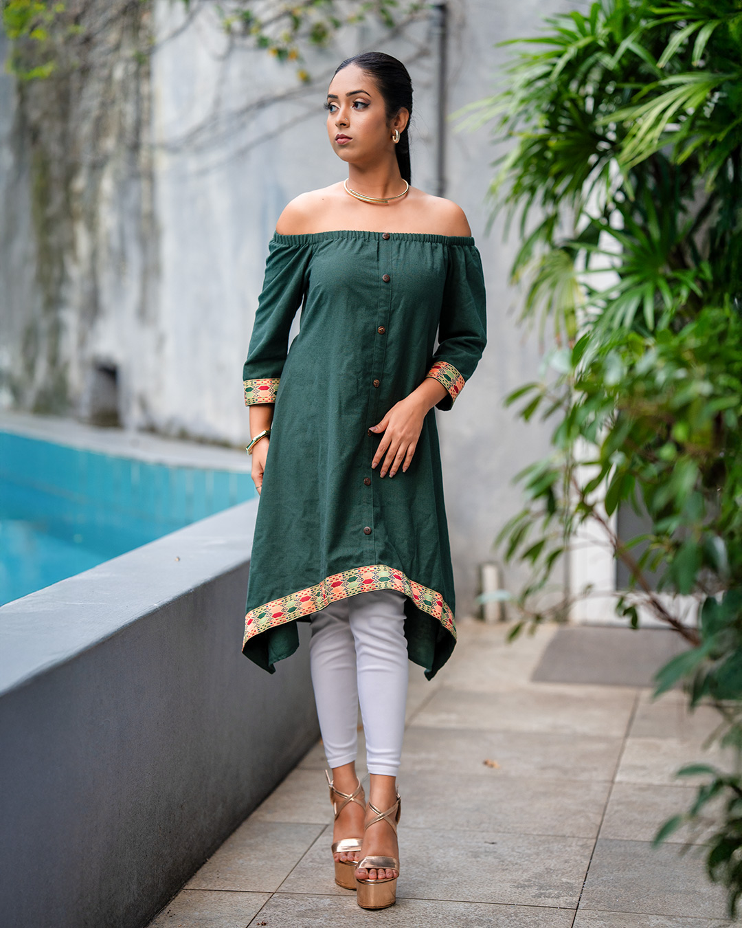 forest-green-cotton-0kurti-front-view