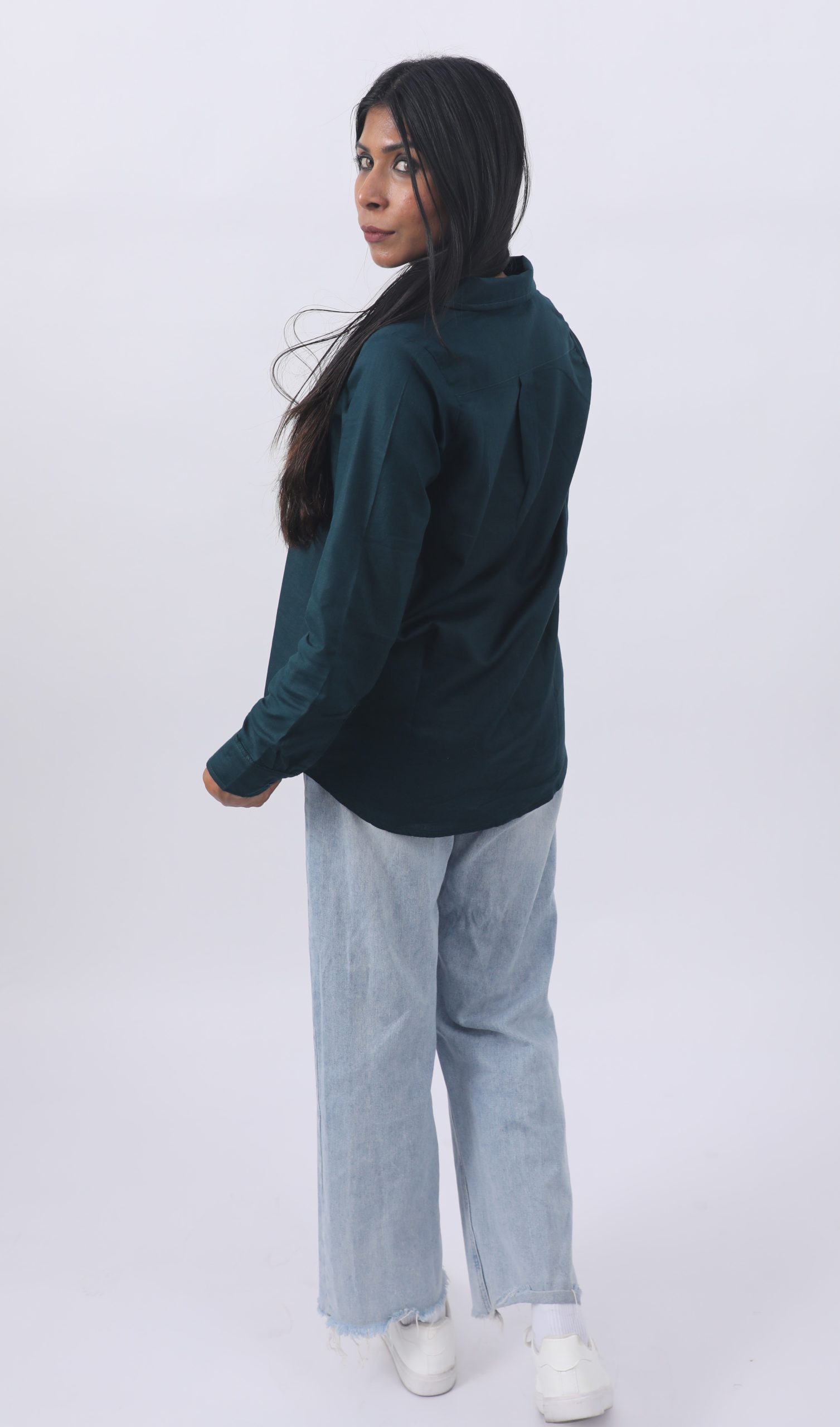 Dark Teal Regular fit Linen Shirt with pockets - Image 3