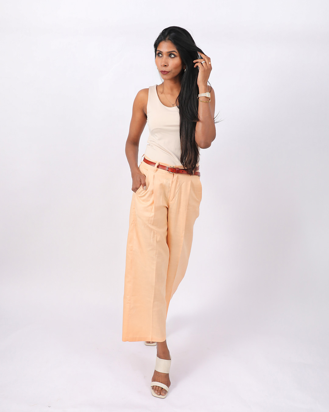 Peach Linen Drift Trouser
