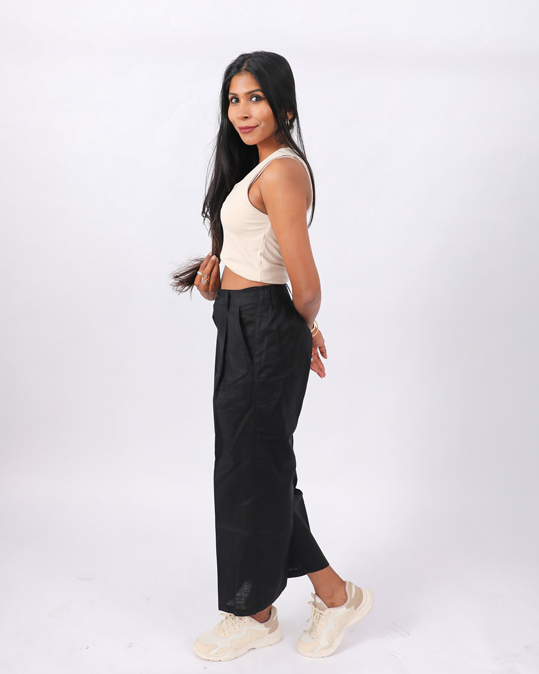 Black Linen Drift Trouser