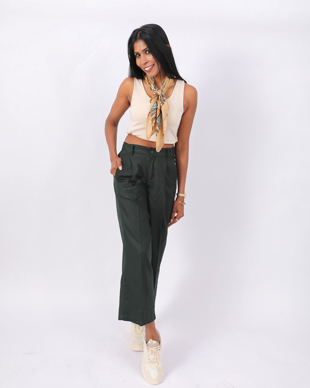 Forest Green Linen Drift Trouser - Image 2